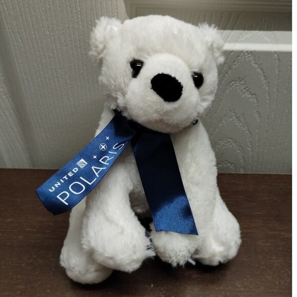 United Airlines POLARIS First to Fly Ursa White Polar Bear Blue Ribbon Plushie - Picture 1 of 7